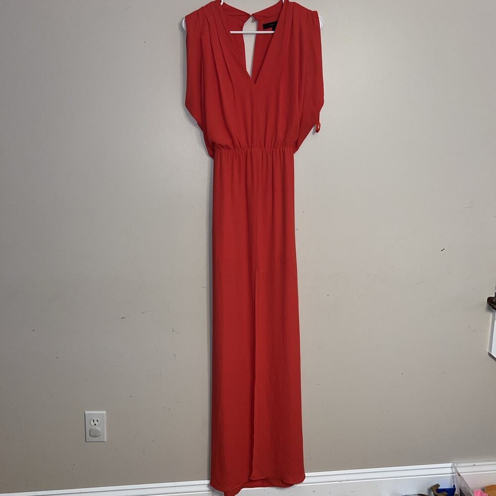 BCBGMaxazria Raymee Gown Poppy Red Front Slit Deep V Open Back Dress XS